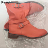 Vintage Style PU Leather Women Boots Flat Booties Soft Cowhide Women's Shoes Front Hasp Ankle Boots Zapatos