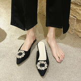 Breakj Spring And Summer New 4241 Large-Size Bag Head Half Slippers Women Wear Pointed Thick Heel Round Buckle Low Heel Women's Shoes Sand