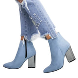 Spring Autumn Ankle Boots Soft Leather Woman Boots Pointed High Heels Shoes Fashion Thick Heel Back Zipper Women Shoes