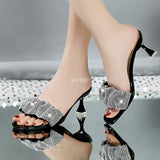 2022 Fashion Women Sandals Thin High Heel Pumps Pleated Slip-On Crystal Summer Shoes Gladiator Dress Narrow Sandal Size