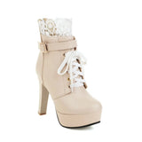 Womens Lolita Shoes Platform Spike High Heel Lace up Bow Ankle Boots Sweet Party Lolita Princess Cosplay