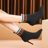 Autumn Knitting Women's Boots Winter Shoes for Women Fashion High Heels Booties Woman Thin Heels Ankle Boots Martin