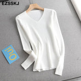 basic v-neck solid autumn winter Sweater Pullover Women Female Knitted sweater slim long sleeve badycon sweater