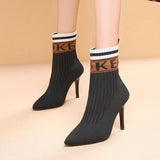 Autumn Knitting Women's Boots Winter Shoes for Women Fashion High Heels Booties Woman Thin Heels Ankle Boots Martin