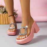 Breakj Female Spring And Summer New Fashion Sequins One-Word Drag Drill Half Slipper Thick Bottom High-Heeled Shoes