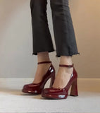 Breakj Summer New Thick Heel Shallow Waterproof Table Sweet College Style Simple Comfortable High Heel Single