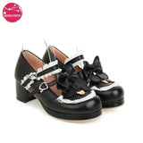 Women Fashion Med Heel Bow Buckle Strap Platform Round Toe Cosplay Lolita Mary Janes Shoes Japanese Kawaii Cartoon Bear