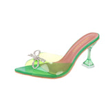 Breakj Summer New Crystal And Cool Slippers Women Large-Size Bows Solid Color Fashion High-Heeling Slippers
