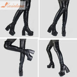 Dropship Sexy Party Elegant Chunky Platform Women Boots Great Quality Big Size 48 Walking Comfy Knee High
