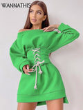Party Dress With Belt Long Sleeve Sexy Mini Dress Women Laceup Casual Fashion 2021 Autumn Winter Lady Elegant