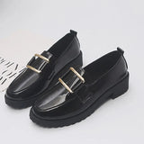 Shoes For Women 2021 Autumn New Small Leather Shoes Female British Style Retro Student Loafers Metal Slip On Woman
