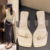 Breakj Low-Heeled Temperament Jacket Cool Slippers Fairy Shoes Wear 2025 New Summer Flat-Bottomed Pearl