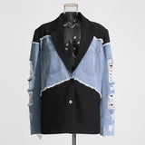 Loose Niche Trend Denstalt Suit Suit Suit Suit Suit Suit Jacket Woman In The Summer Of 2025 New Denim Splicing Color