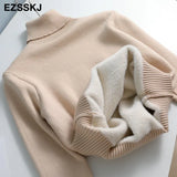 Autumn winter cashmere basic warm Sweater velvet Pullovers Women female fur thick Turtleneck sweater knit Jumpers