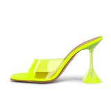 style Transparent PVC Women Slippers Fashion Square toe Cup heeled Summer Female Mules Slides High heels Sandals
