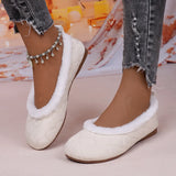 Breakj Solid-Colored Velvet Flat Bottom Low-Top Cotton Shoes Women Plus Velvet Wide Buns To Keep Warm Hair Single