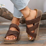Breakj Casual Cool Drag Woman 2025 New Flat Bottom Thick Bottom Cross-Woven Solid Color Cold