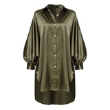 ZANZEA 2022 Stylish Satin Shirt Dress Women's Irregular Sundress Casual Long Sleeve Lapel Mini Vestidos