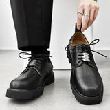 Breakj 2023 Spring New Leather Shoes Men's Black British Style Versatile Round Head Square Head Big Head Overalls Leather Shoes