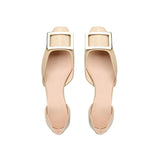 D'orsay Shoes Ladies Luxury Metal Buckle Flats Women Square Toe Ballerinas Shiny Leather Dress Slip On Office