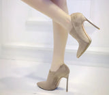 Women Black Suede Leather Ankle Boot Pointed Toe Blade Heels Bootie Spring Autumn Thin Heels Ankle Boots 12CM Dress
