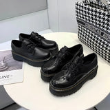 Breakj Celebrity With The Same Jk Soft Sister Black Small Leather Shoes Female Autumn British Wind Round Head With Thick Platform Martin Single