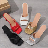 Trend Women High Heels Slippers Summer Fashion Square Toe Flip Flops Sandals Design Open Toe Slingback Slides Female
