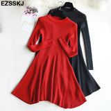 Autumn Winter black Sweater Dress Women o-neck Long Sleeve A Line thick Knit mini Dress female girl short bodycon