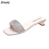 Women's Slippers Europe and The United States New Summer Fashion Rhinestone Low-heeled Shoes Low-top Slippers Female Flip