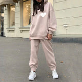 Tracksuit Set Hoodie Oversize Heart Print Woman Casual Two Piece Sets Pants And Sweatshirt 2021 Winter Autumn