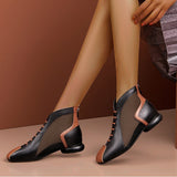 Boots Women's Shoes Ankle Sandals Boots 2021 Summer Square MID Heel Back Zip Soft LEATHER Female Footwear Black