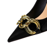 Breakj Fashion And Sexy Nightclub Show Thin Heel Ultra High Heel Women's Shoes Shallow Pointed Big Metal Buckle Single