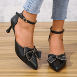 Solid Color High Heels Women's 2024 Summer New Bowtie Sexy One Word Buckle Casual Comfortable Shoes