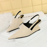 Breakj Retro Fashion High Heel Wedge Deep Head Shoes Hollow Out Back Trip Belt Sandals High Heels Women's