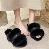 Style Woolly Lace Flat-Soled Slippers Women's Fashionable Home Indoor Hairy Cotton