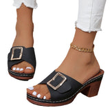 Breakj Mouth Slippers Women 2025 Summer New Size Coarse And Fang Buckle Type High Heel