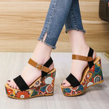 Summer New Korean Fashion Flower Cloth Slope Cake Sole Comfortable Leisure Large Size Women's