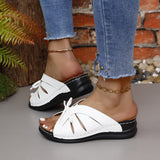 Breakj Bow Slope And Slippers New Solid Color Rocking Line Hollow Shoes Fish Mouth Slippers