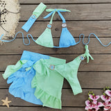 Solid Color Splicing Three-Point Bikini Short Skirt Three-Piece Split Swimsuit Women 2025