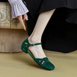 Sandals Woman Leather 2024 Summer Nubuck Shoes Closed Toe Espadrilles Platform Suit Female Beige Breathable Low-heeled
