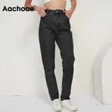 2021 Fashion 100% Cotton Mom Jeans Women High Waist Solid Pockets Cowboy Pants Zipper Fly Long Denim Pencil