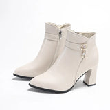 Breakj Short Boots High And Women's Boots Autumn Winter Rough And Fashion Water Drill Pendant Middle-Naught Mother Leather Boots Large Size
