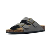 Camel Cork Sandals Men's Flock Faux Suede Mule Clogs Slippers Brown Classic Two Buckle Cork Slides Slippers For Men