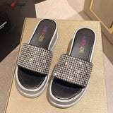 slippers Sequined High-heeled One-word Slippers Women Summer Outer Wear Platform Beach Comfort Sandals slippers