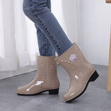 Women's Cotton Short Tube Warm Velvet Women's Rain Shoes Non-Slip Girl's Water Gel Shoes Rubber Boots Rain Boots