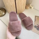 Slippers Wool Slippers Indoor Home Autumn And Winter Short Plush Flat Bottom Open Drag A Large Size