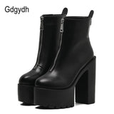 2022 Fashion Autumn Women Ankle Boots Leather Black Female High Heels Shoes Ultra High Platform Heels Round Toe Lady
