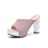 Summer Women Elegant Pink High Heel Sandals Peep Toe Platform Shoes Sexy Crystal Chunky Heel Shoes Lady Thick Heel