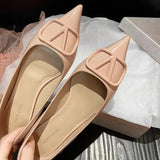 Breakj 5Cm Invisible Inside The High-Skin Temperament Pointed Side Button Single Shoe French Nude Color Single