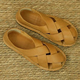 Retro Soft Closed Toe Sandals For Women Luxury Sandals Summer Slip On Summer Beach Sandals Genuine Leather Ladies